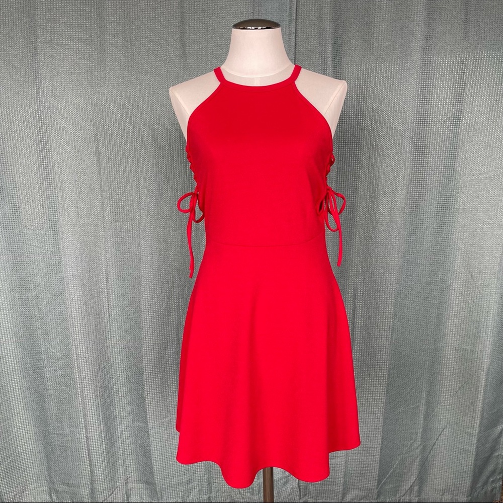 i. JOAH Short Red Dress Tie-Up Sides Size L